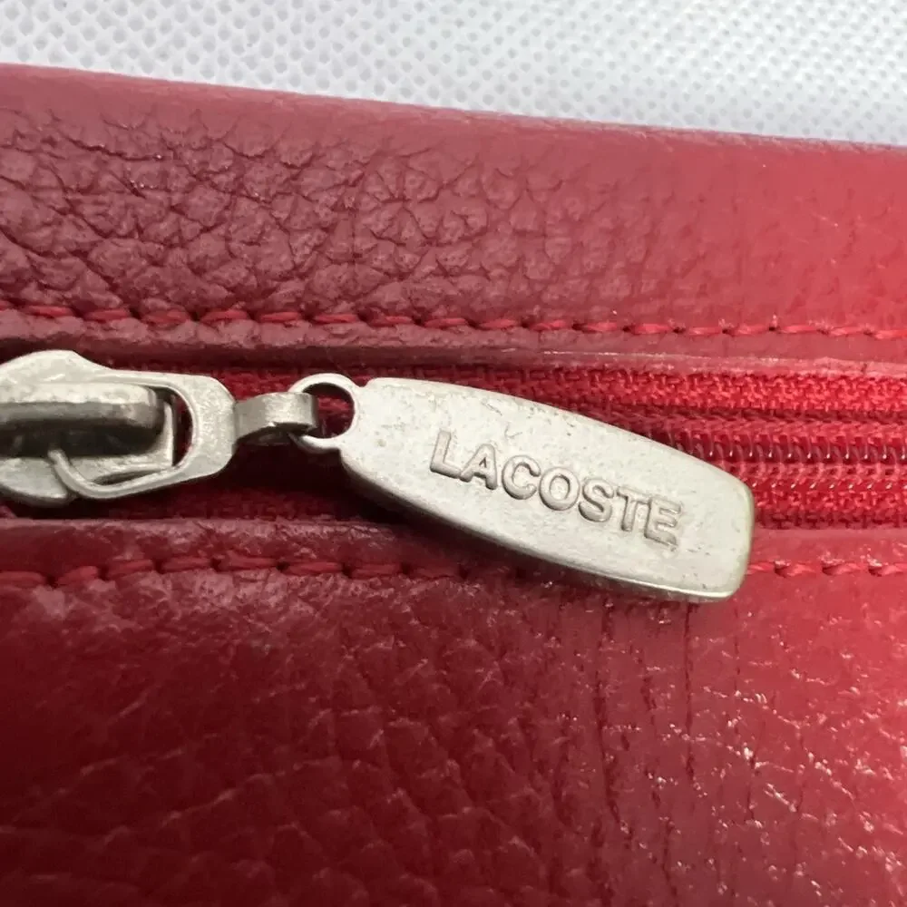 Lacoste Women's Long Wallet Red Pebbled Leather